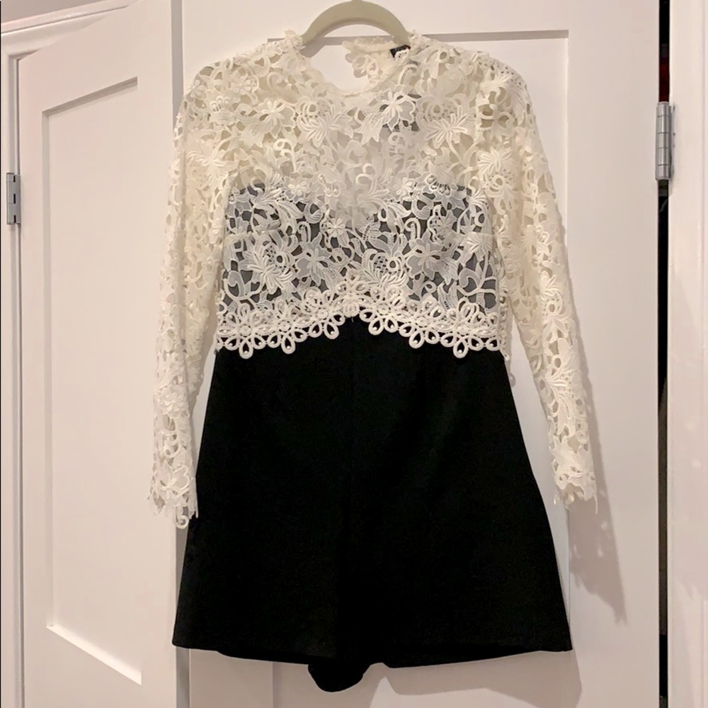 Topshop Black White Lace Crochet Romper - NEW